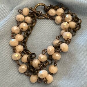 Multi-Strand Blush Pink Peach Bead Chain Bracelet